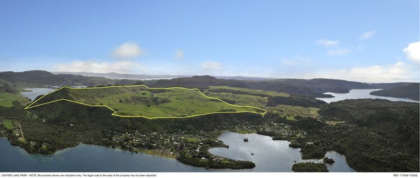Aerial view of Crater Lake Farm - One of New Zealand's most unique geographic anomalies &#8211; an extinct volcanic crater in the middle of a farm surrounded by three separate lakes &#8211; is on the market for sale. 